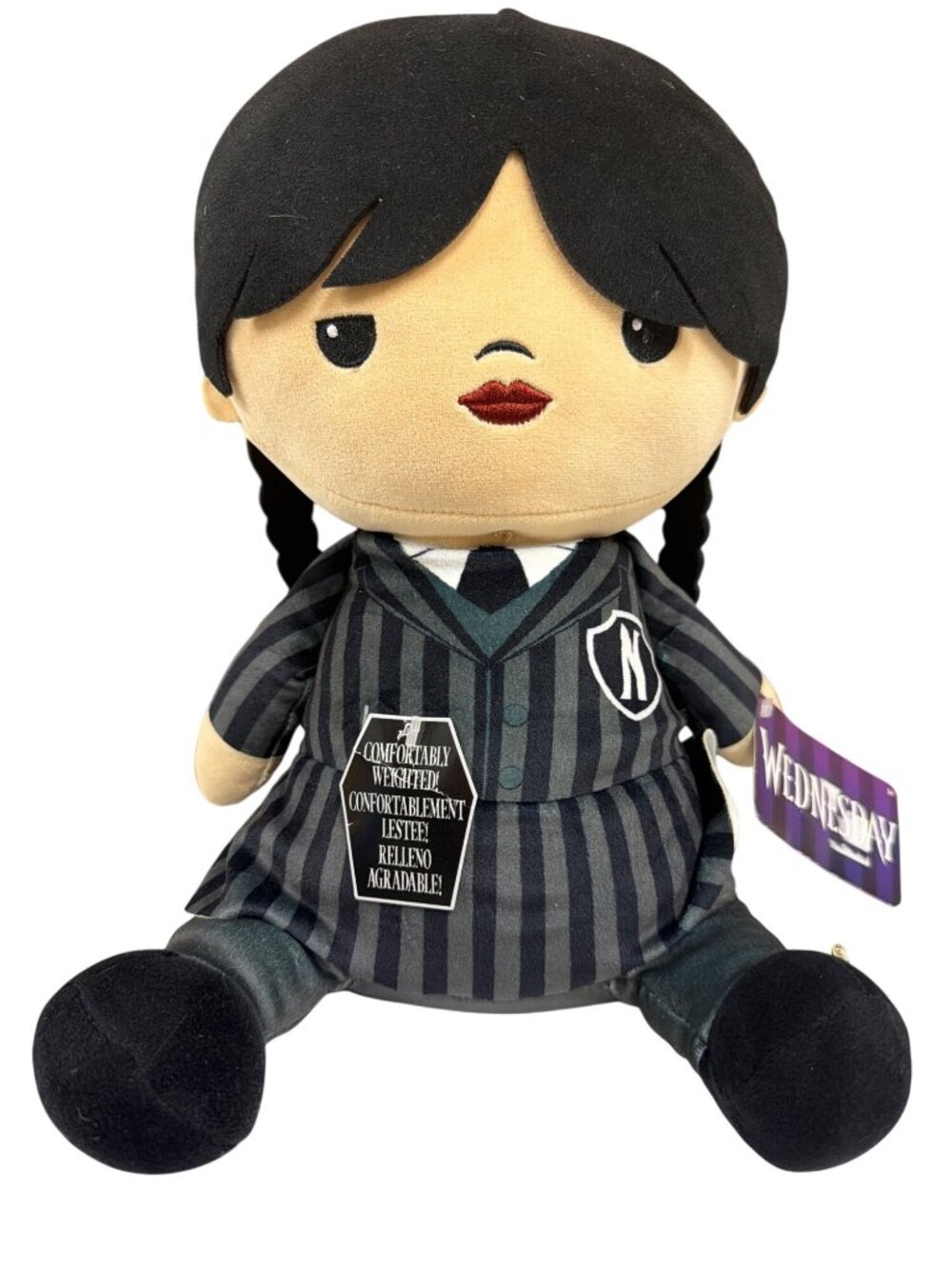 Wednesday Addams Plush Doll Weighted Striped Uniform Braided Hair 14" Just Play